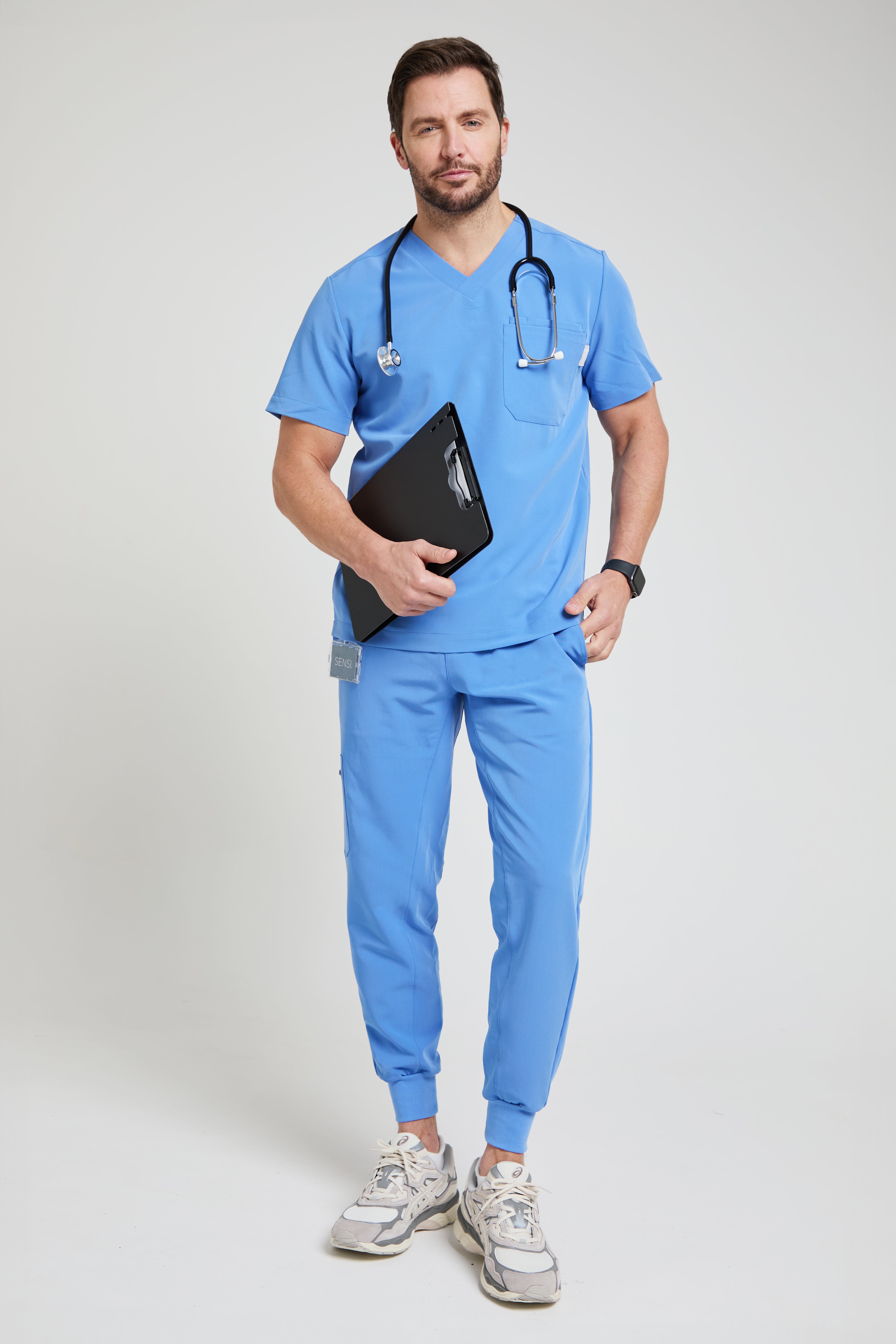 Men's Ceil Blue Stretch Jogger Scrub Pants