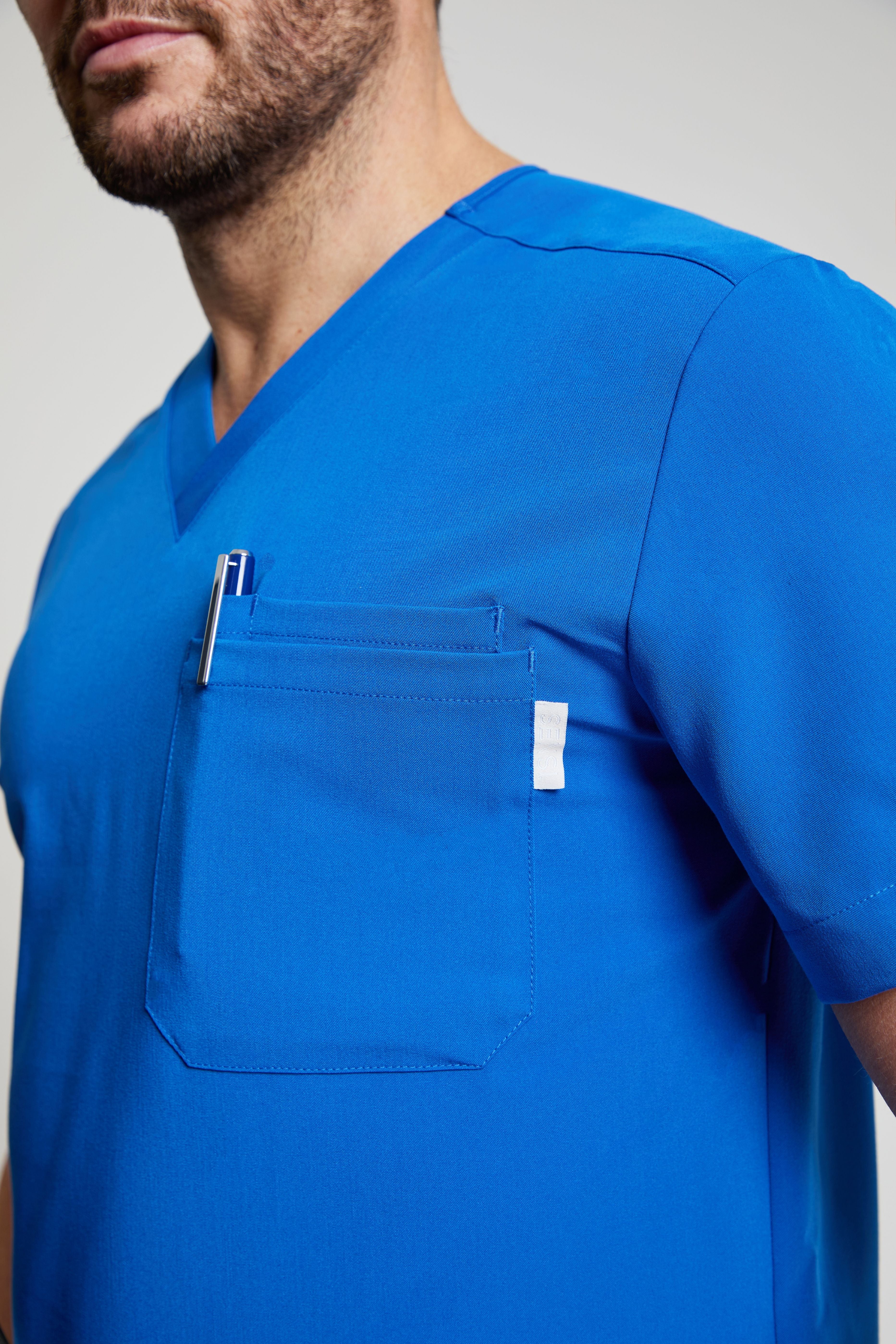 Men's Royal Blue Three Pocket Scrub Top
