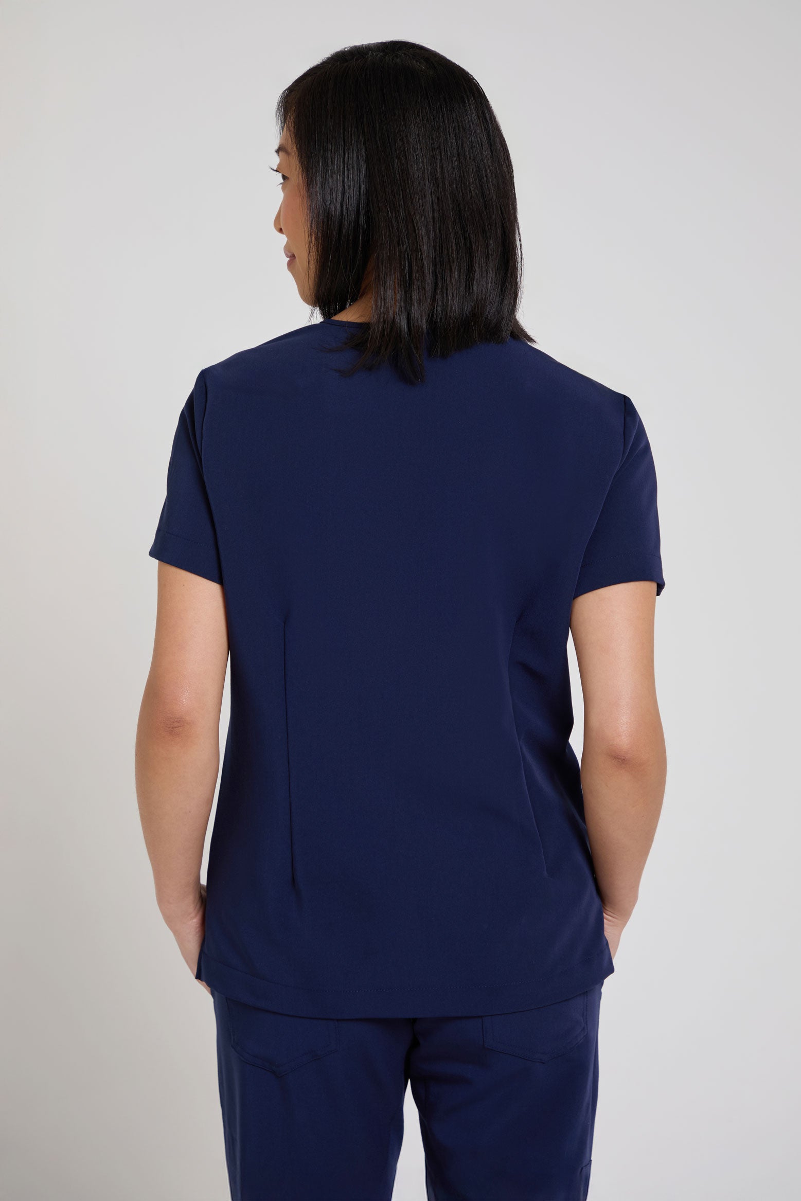 Women's Petite Navy One-Pocket Scrub Top
