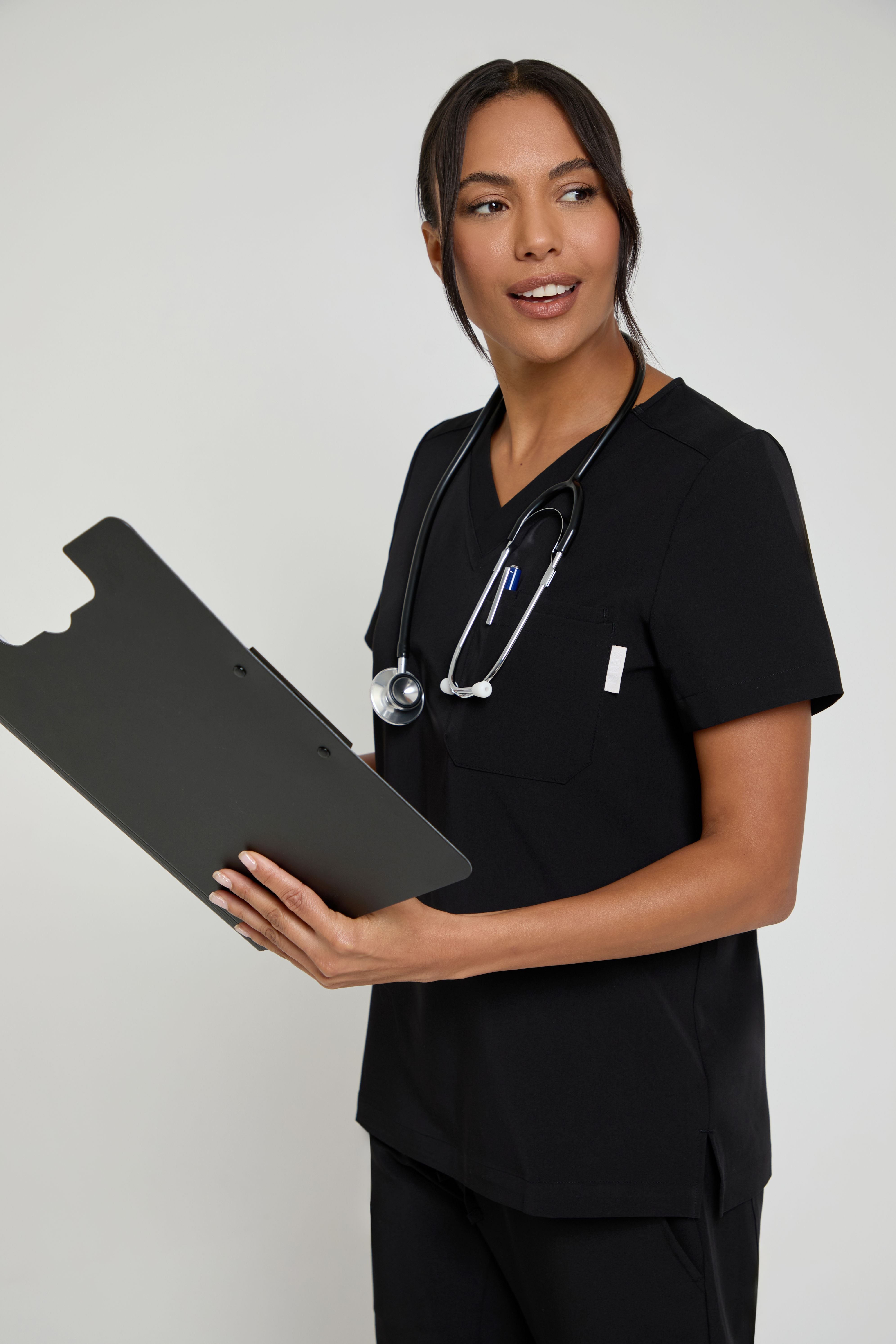 Women's Stretch Black Scrub Top
