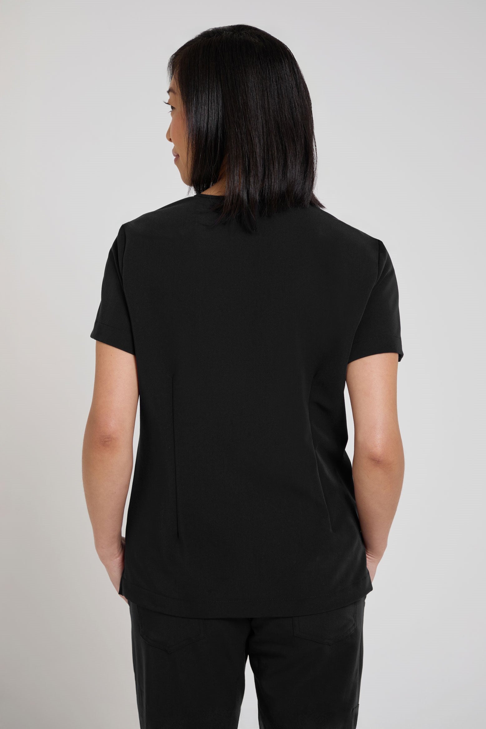 Women's Petite One Pocket Scrub Top - Black