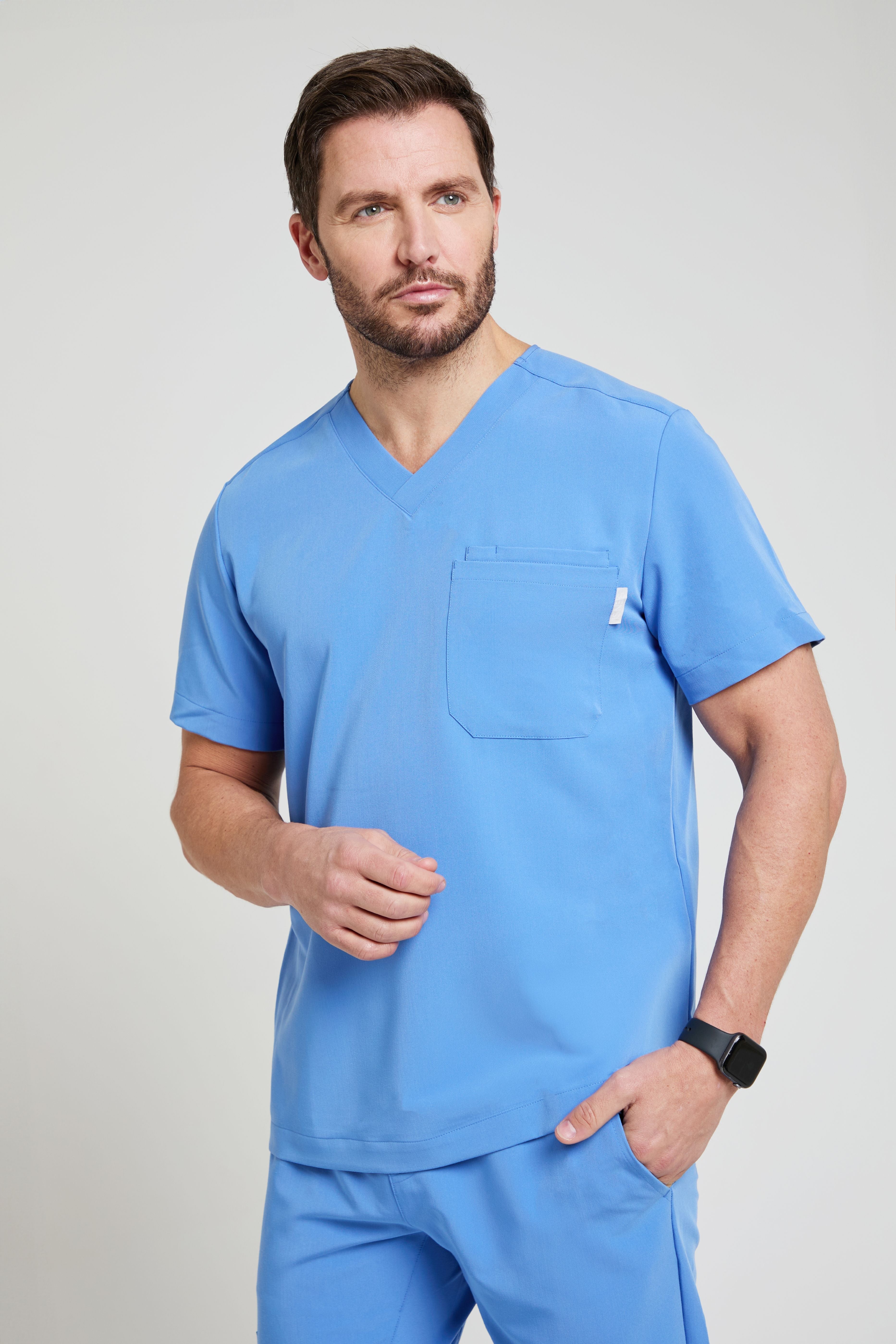 Men's Three Pocket Scrub Top in Ceil Blue