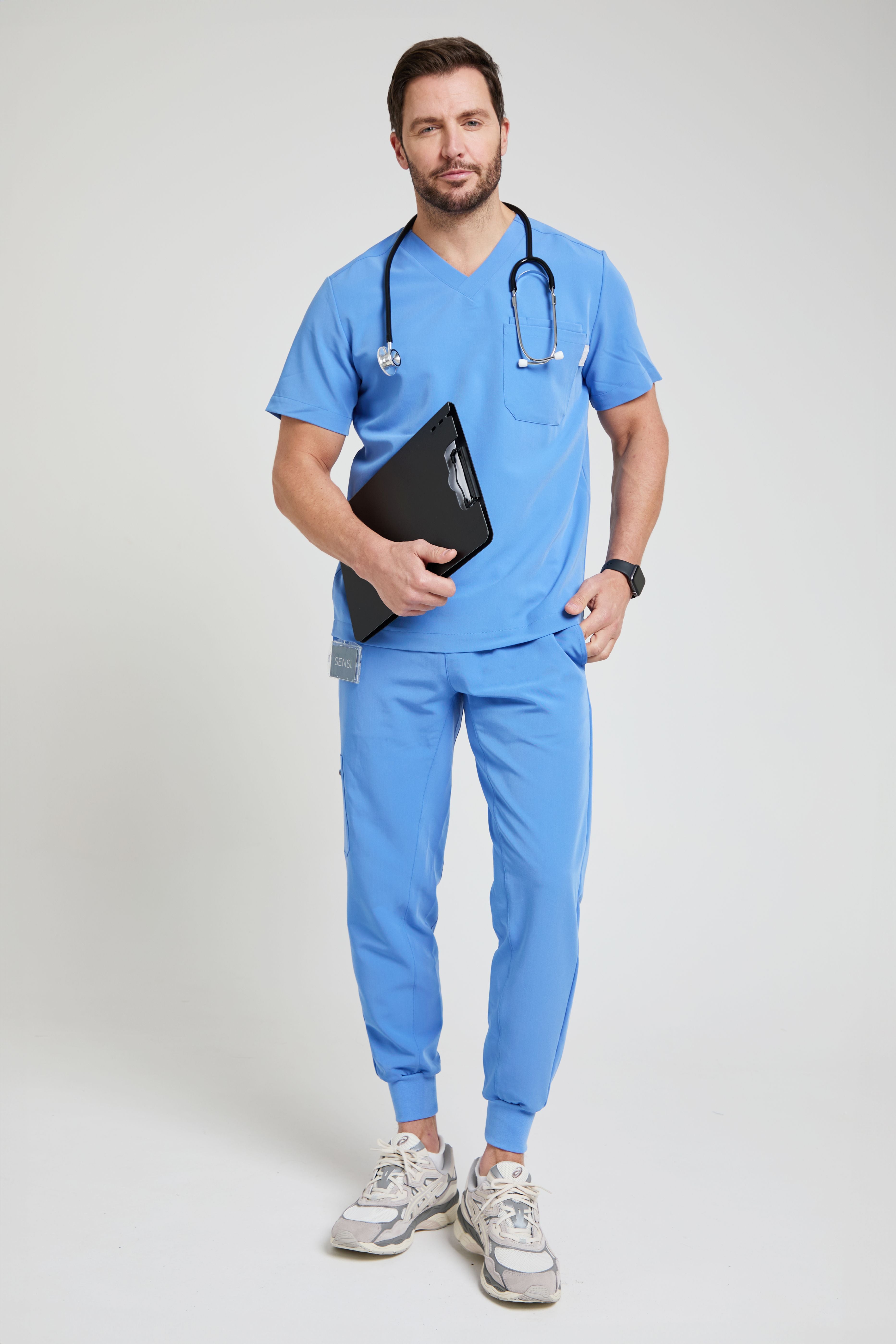 Men's Three Pocket Scrub Top in Ceil Blue