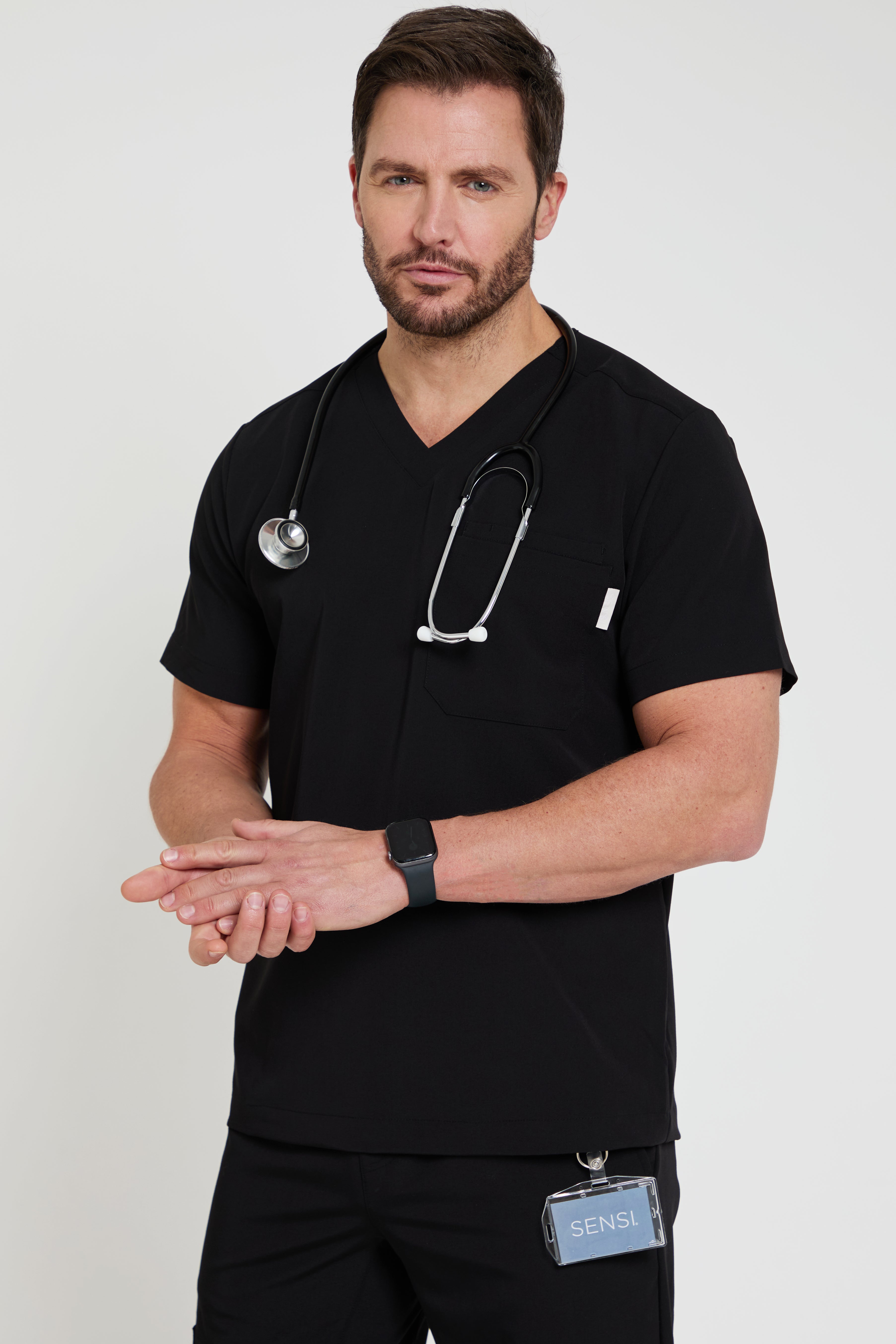 Men's Black Three Pocket Scrub Top