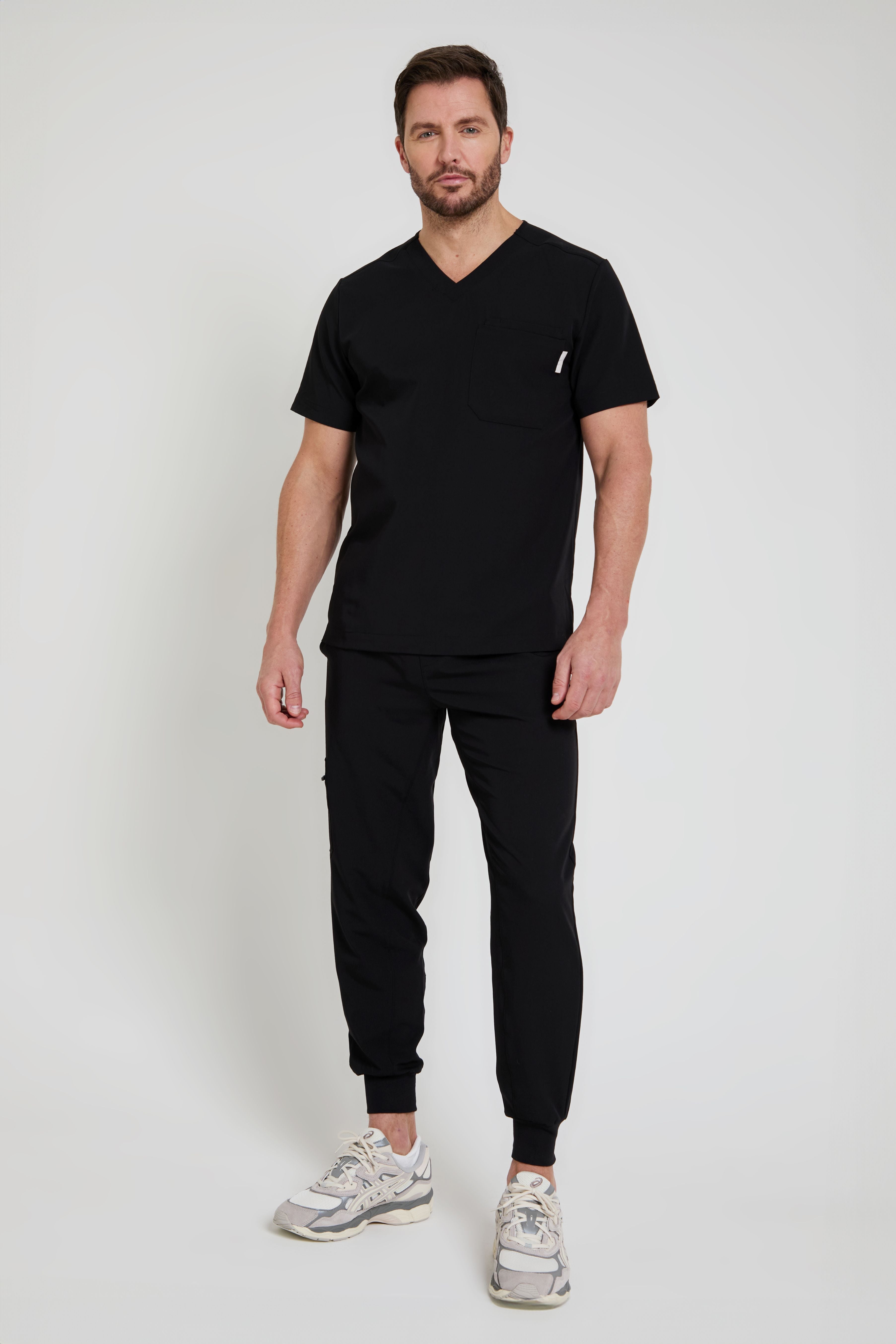 Men's Black Three Pocket Scrub Top