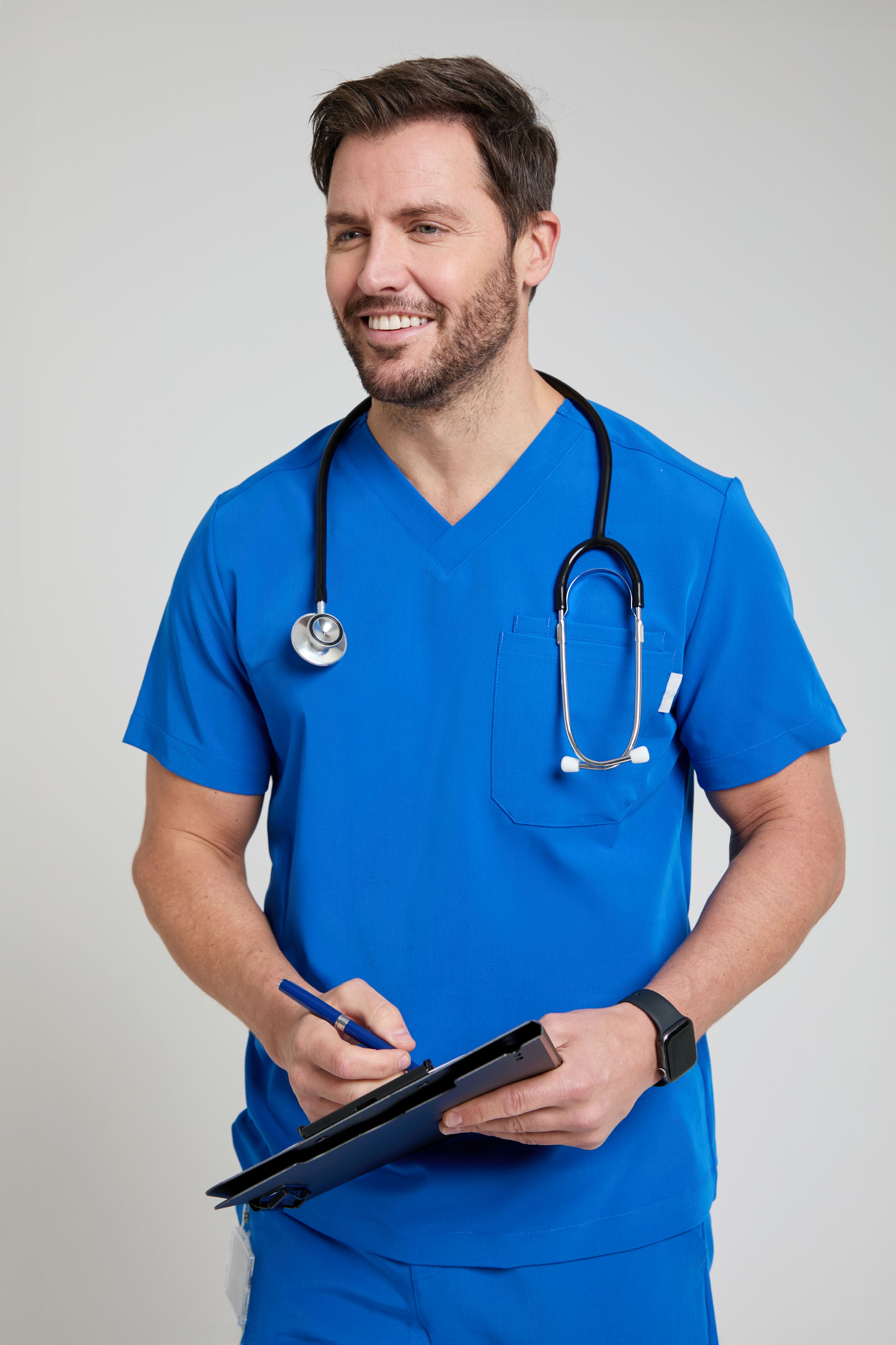 Men's Royal Blue Three Pocket Scrub Top