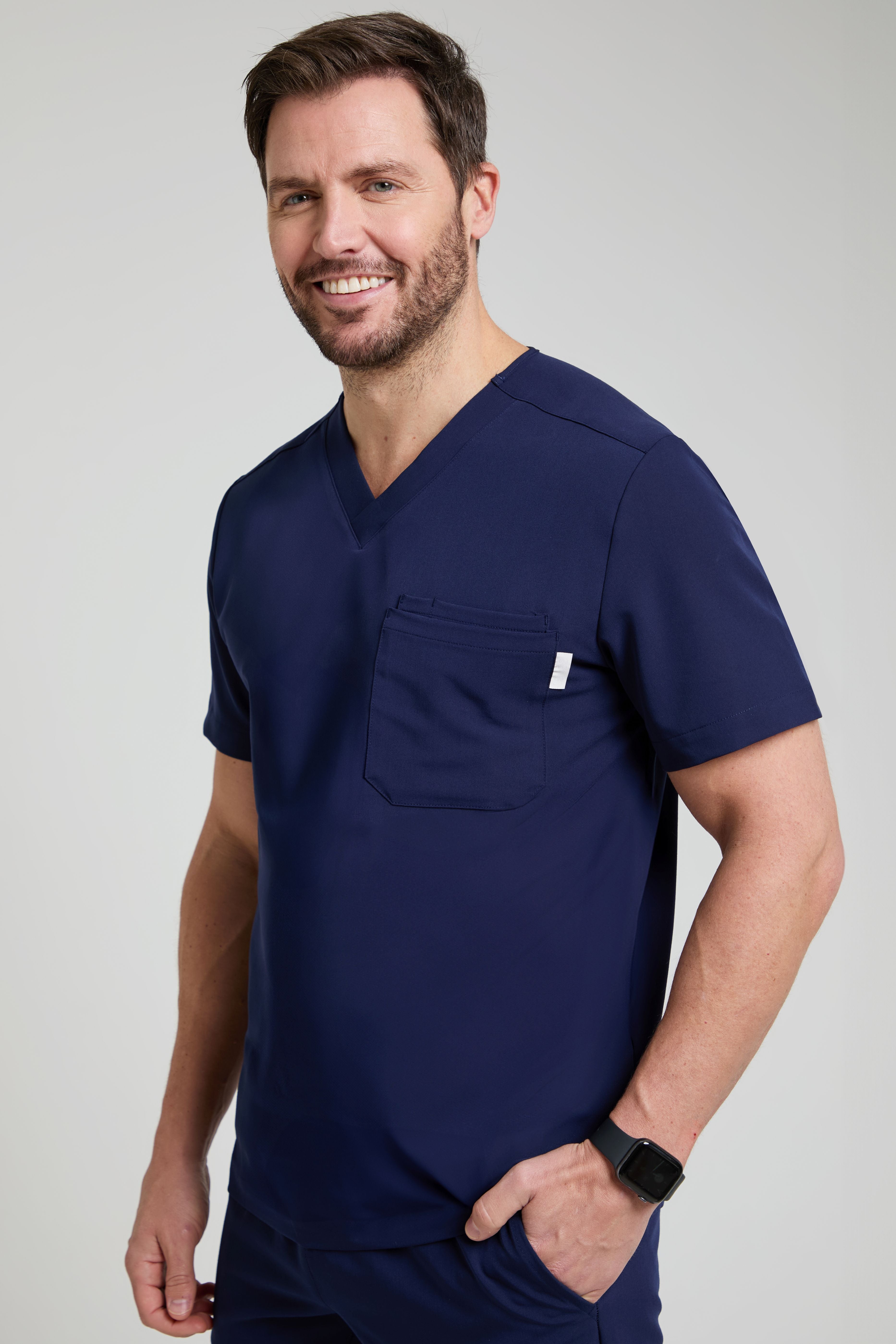 Men's Navy Three Pocket Scrub Top