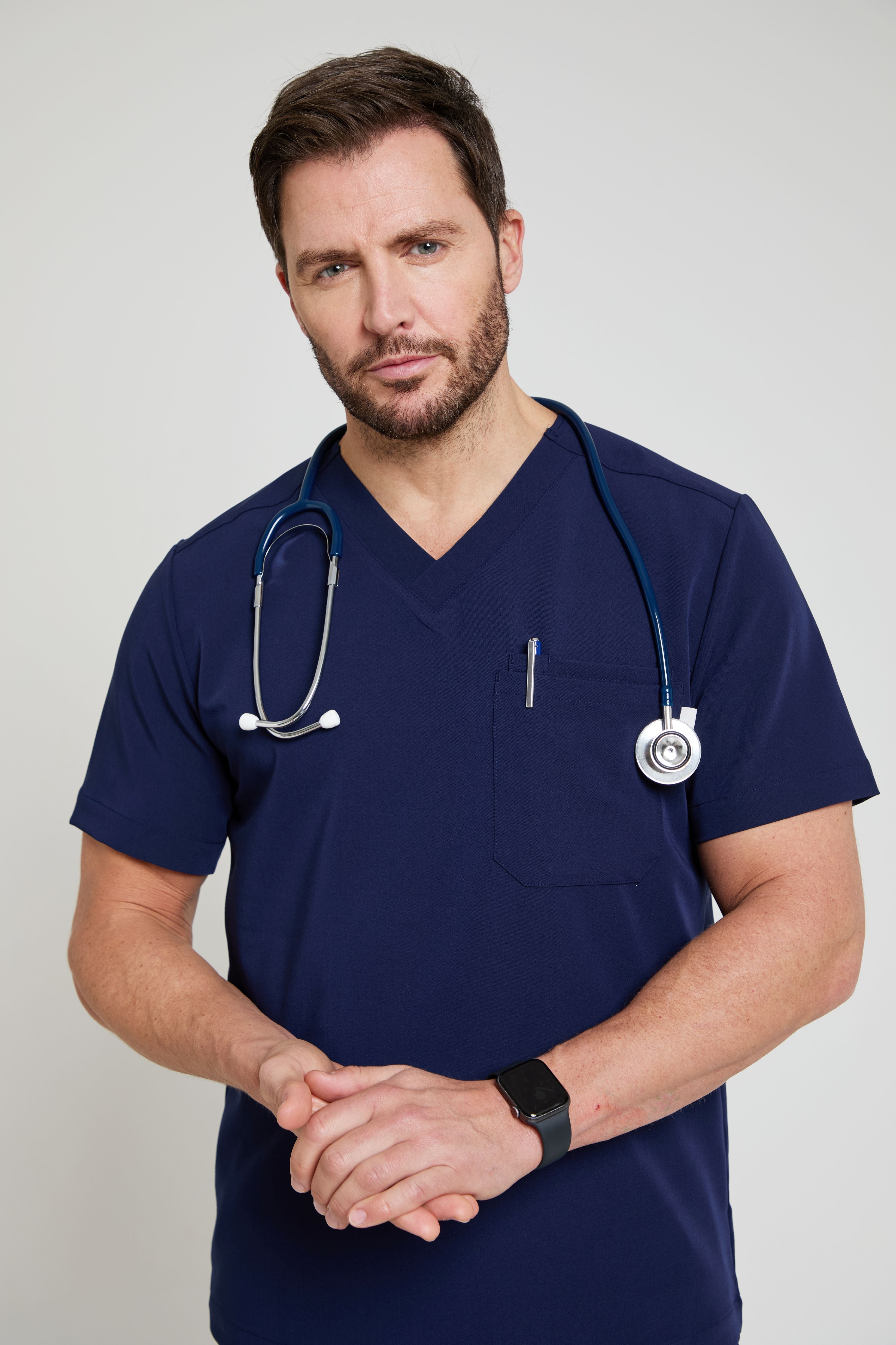 Men's Navy Three Pocket Scrub Top