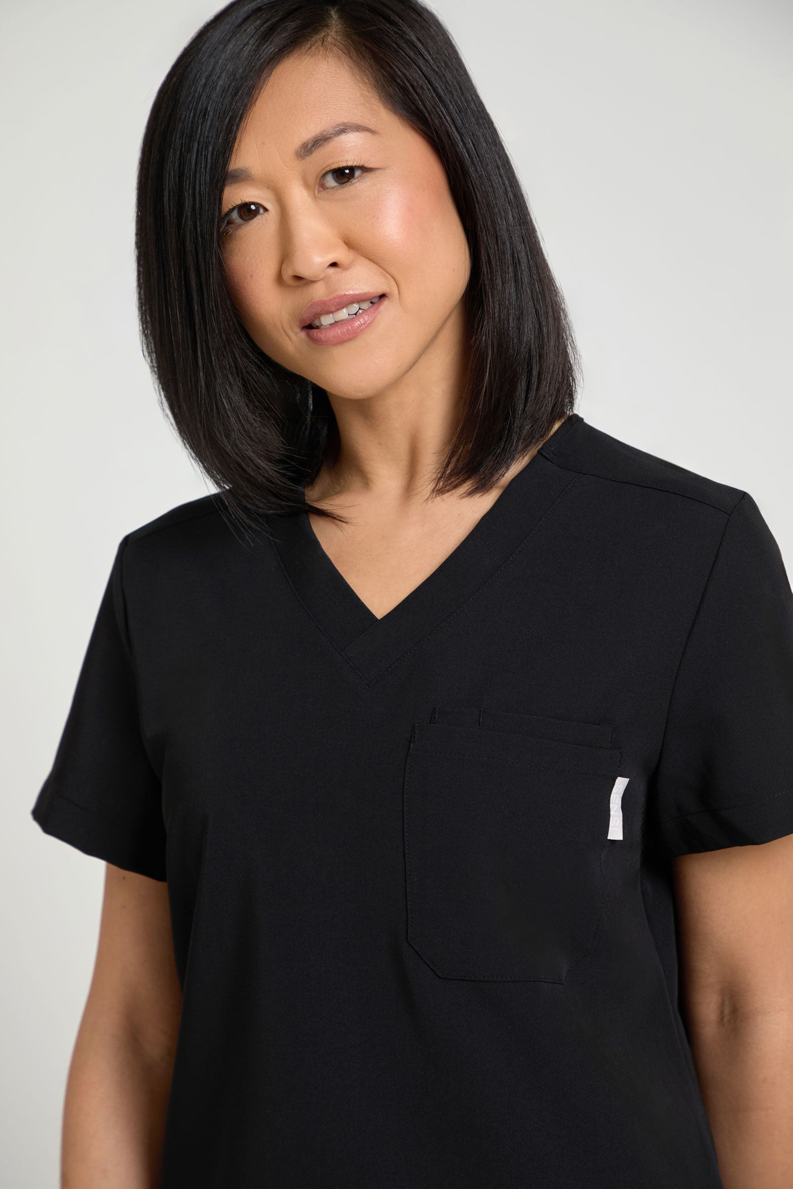 Women's Petite One Pocket Scrub Top - Black