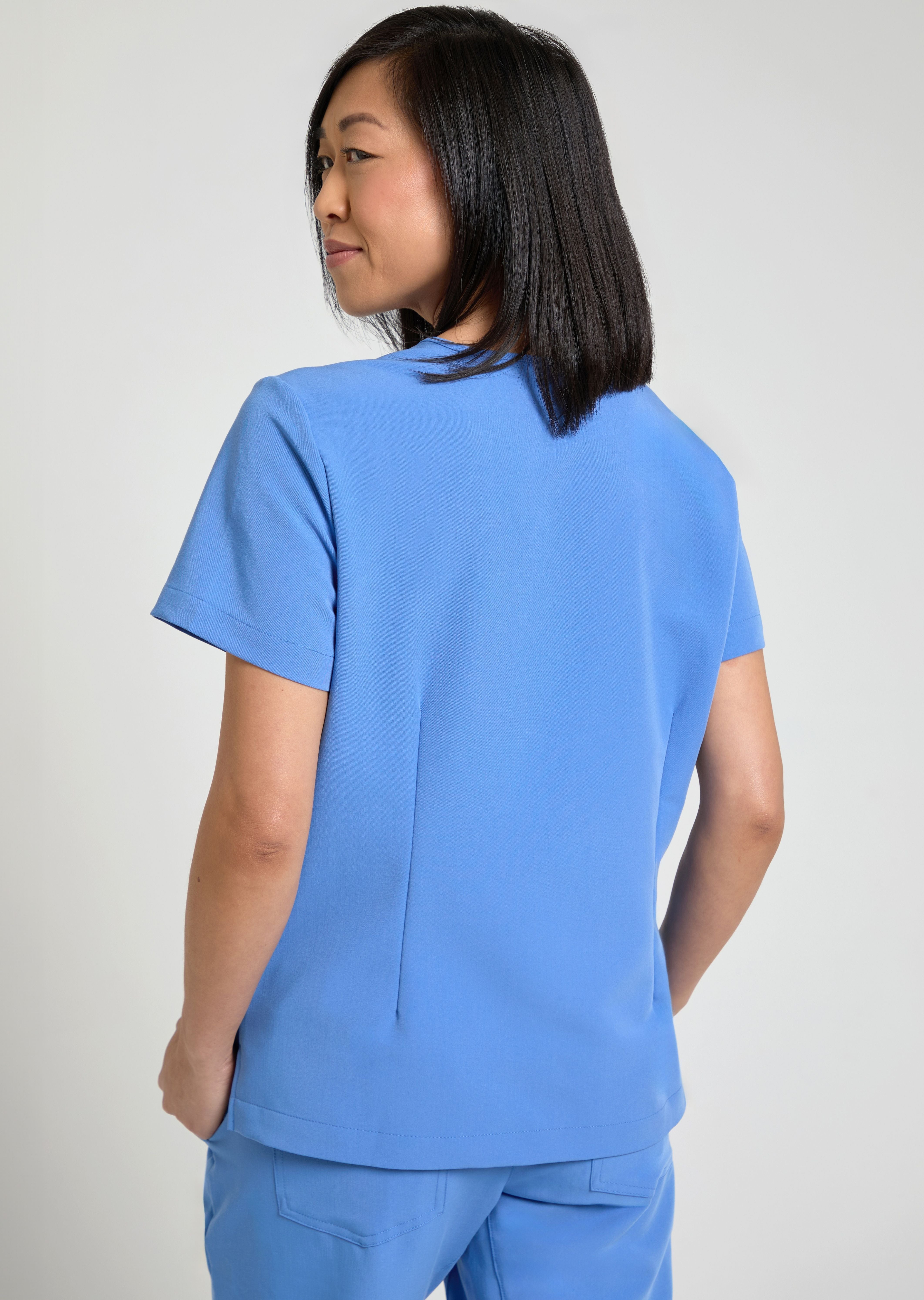 Women's Petite One Pocket Scrub Top in Ceil Blue