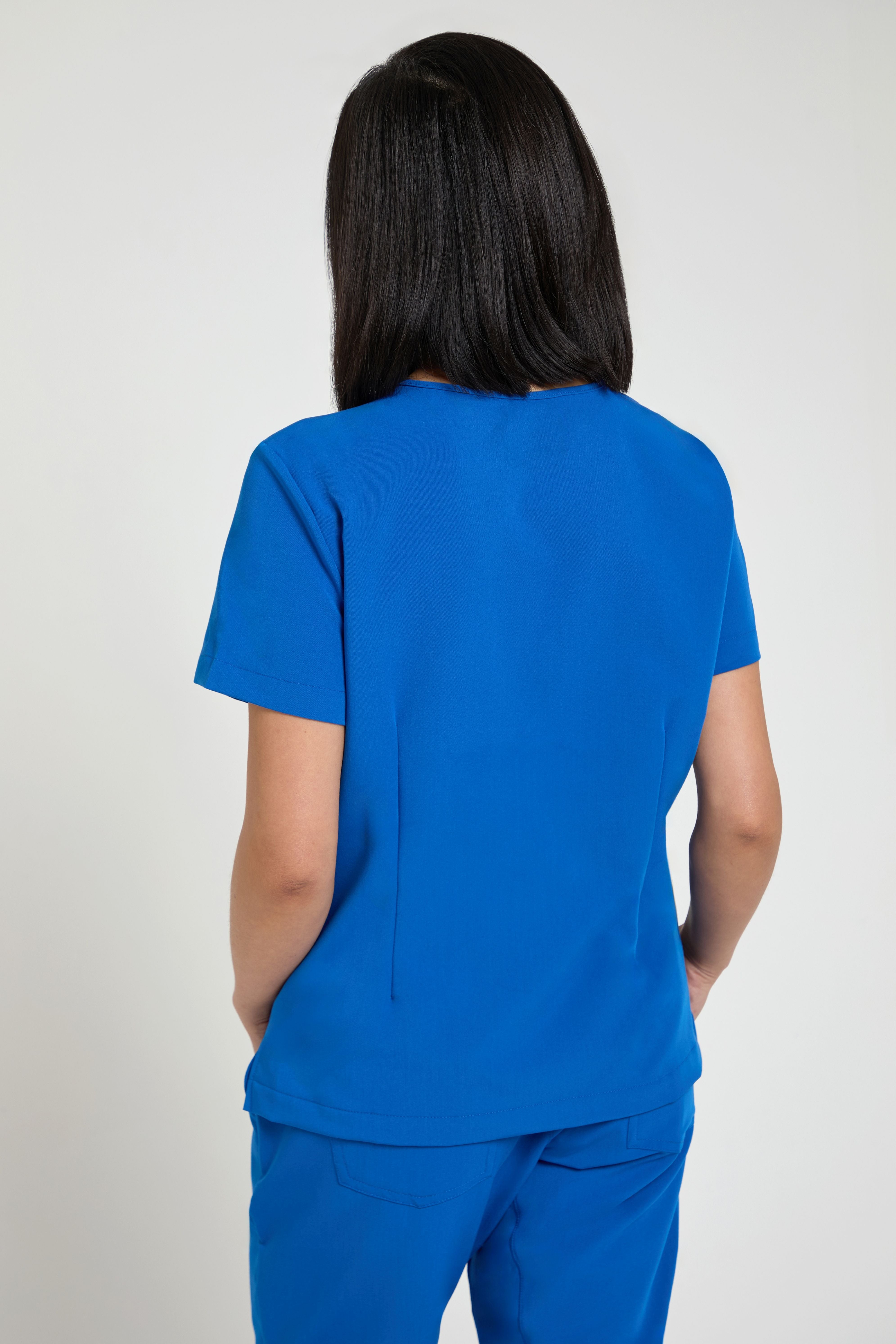 Women's Petite One Pocket Scrub Top in Royal Blue