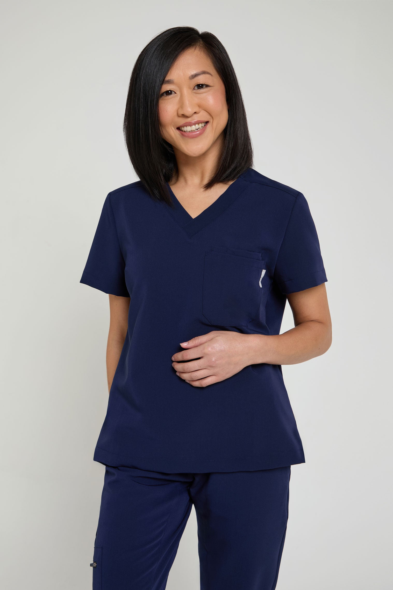 Women's Petite Navy One-Pocket Scrub Top