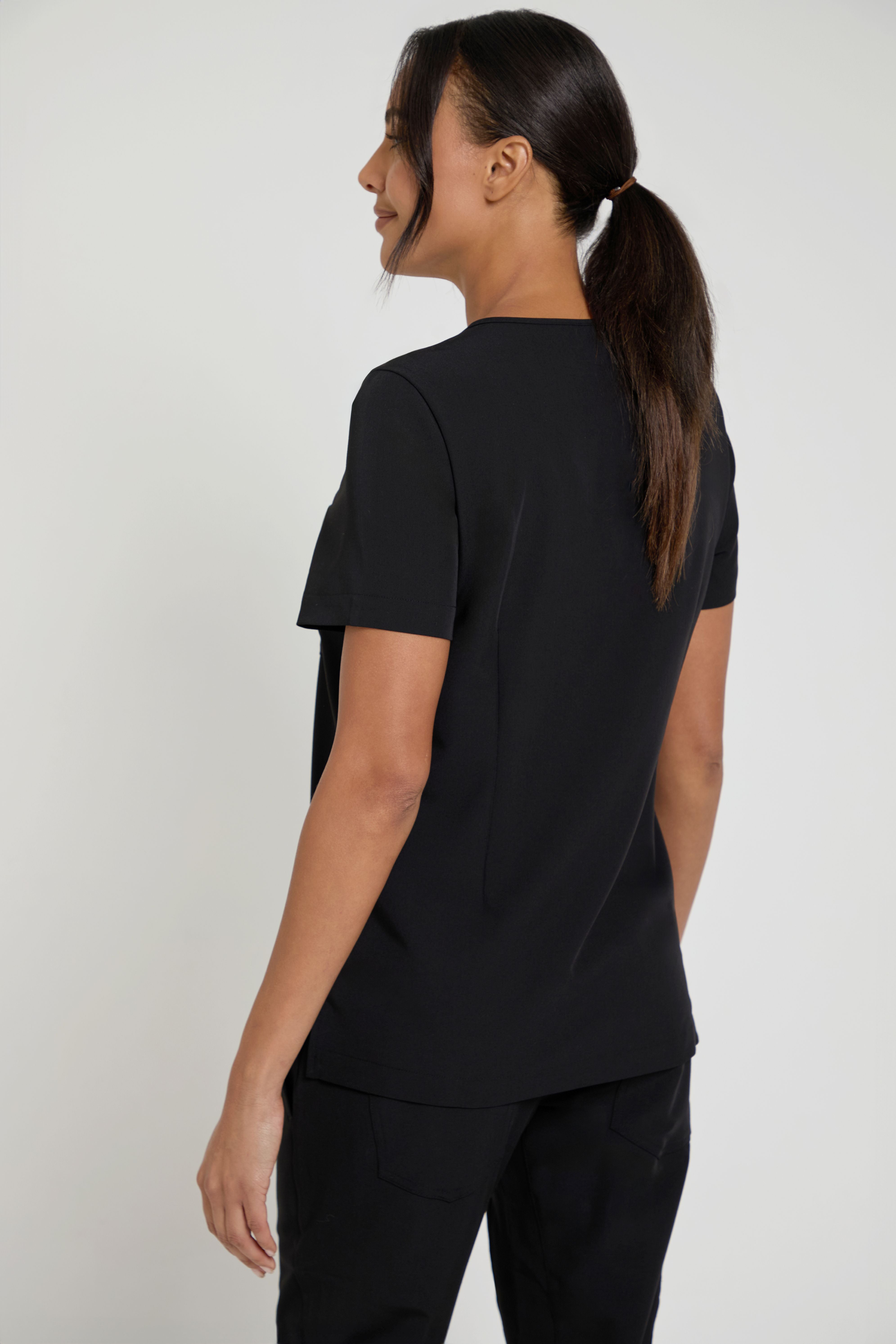 Women's Black One Pocket Scrub Top