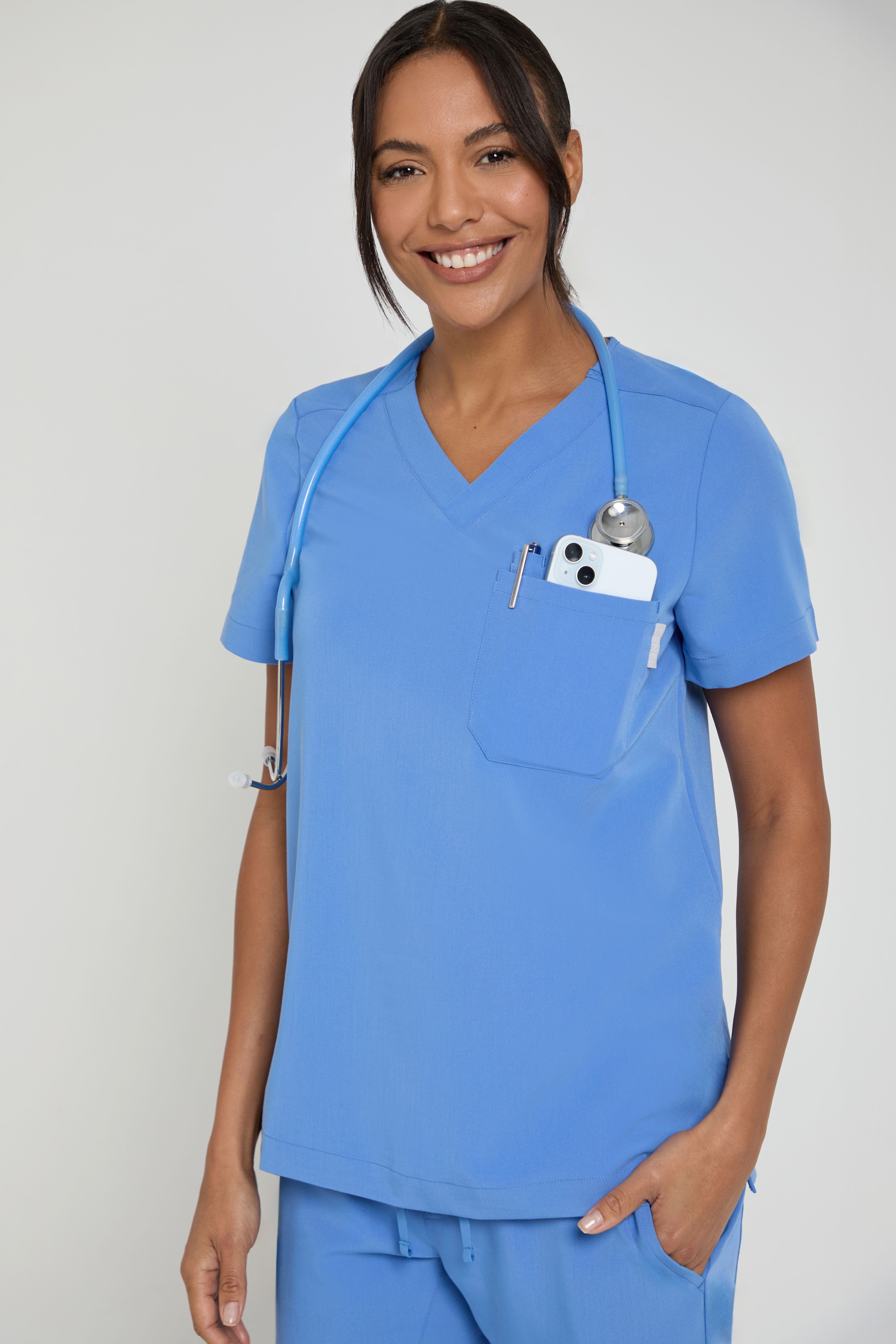 Women's One Pocket Scrub Top in Ceil Blue