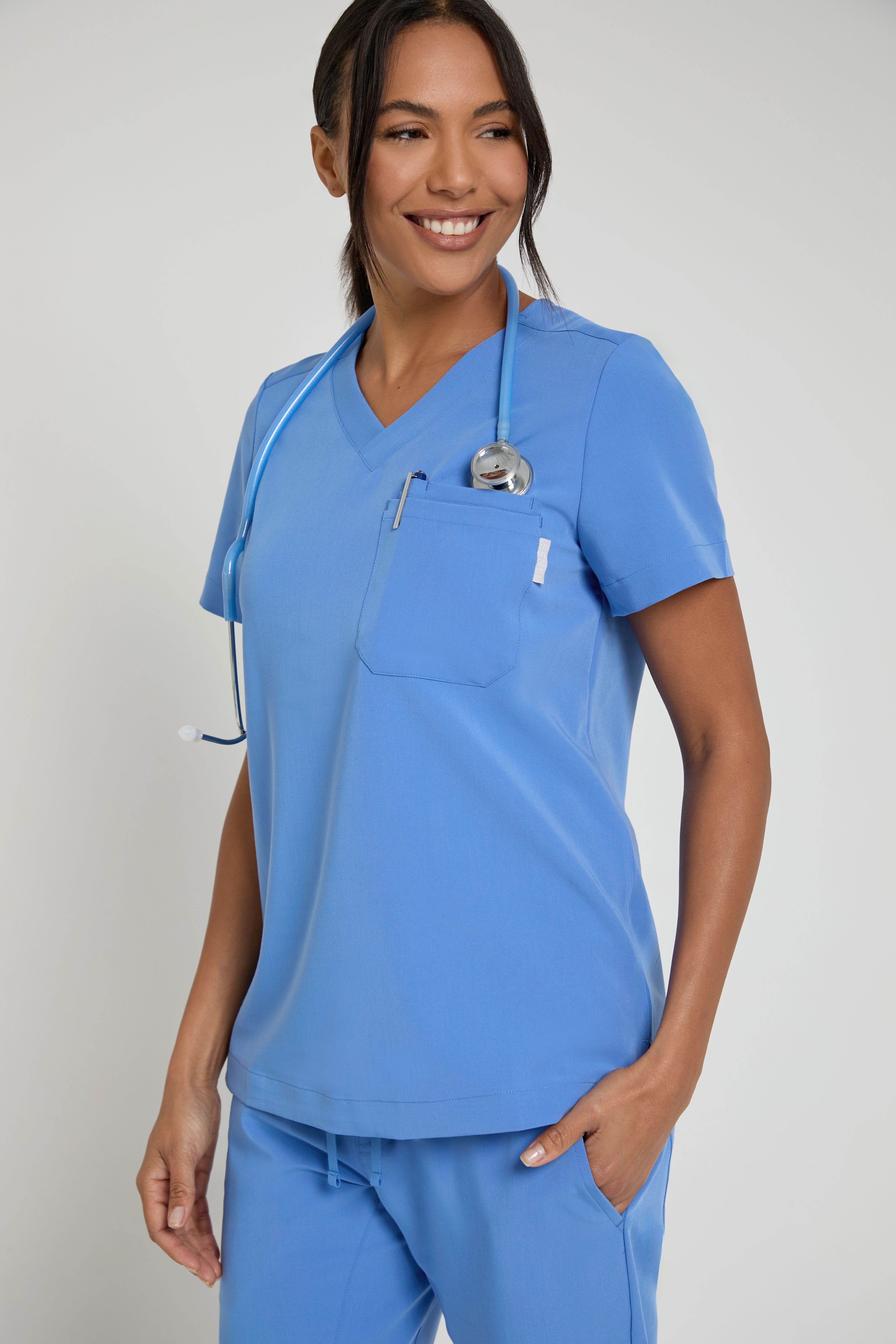 Women's One Pocket Scrub Top in Ceil Blue