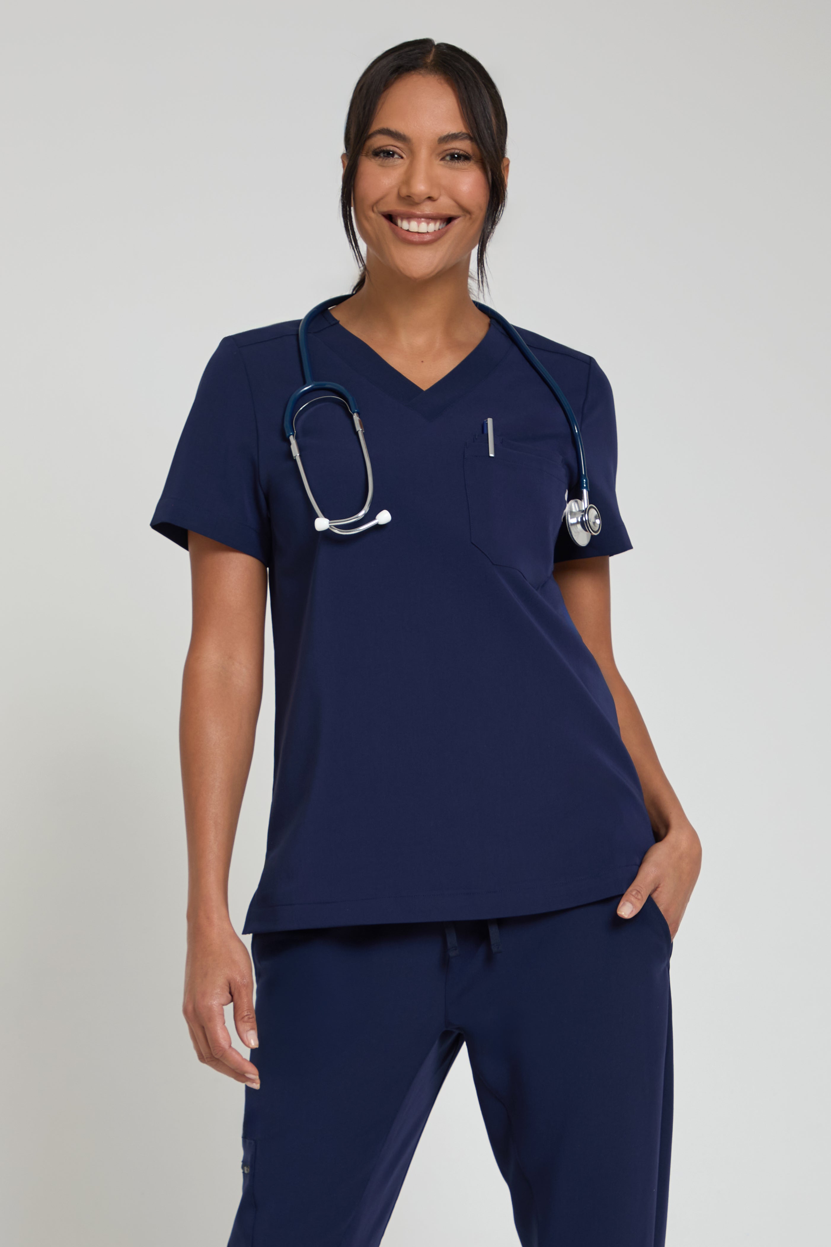 Women's Navy One Pocket Scrub Top