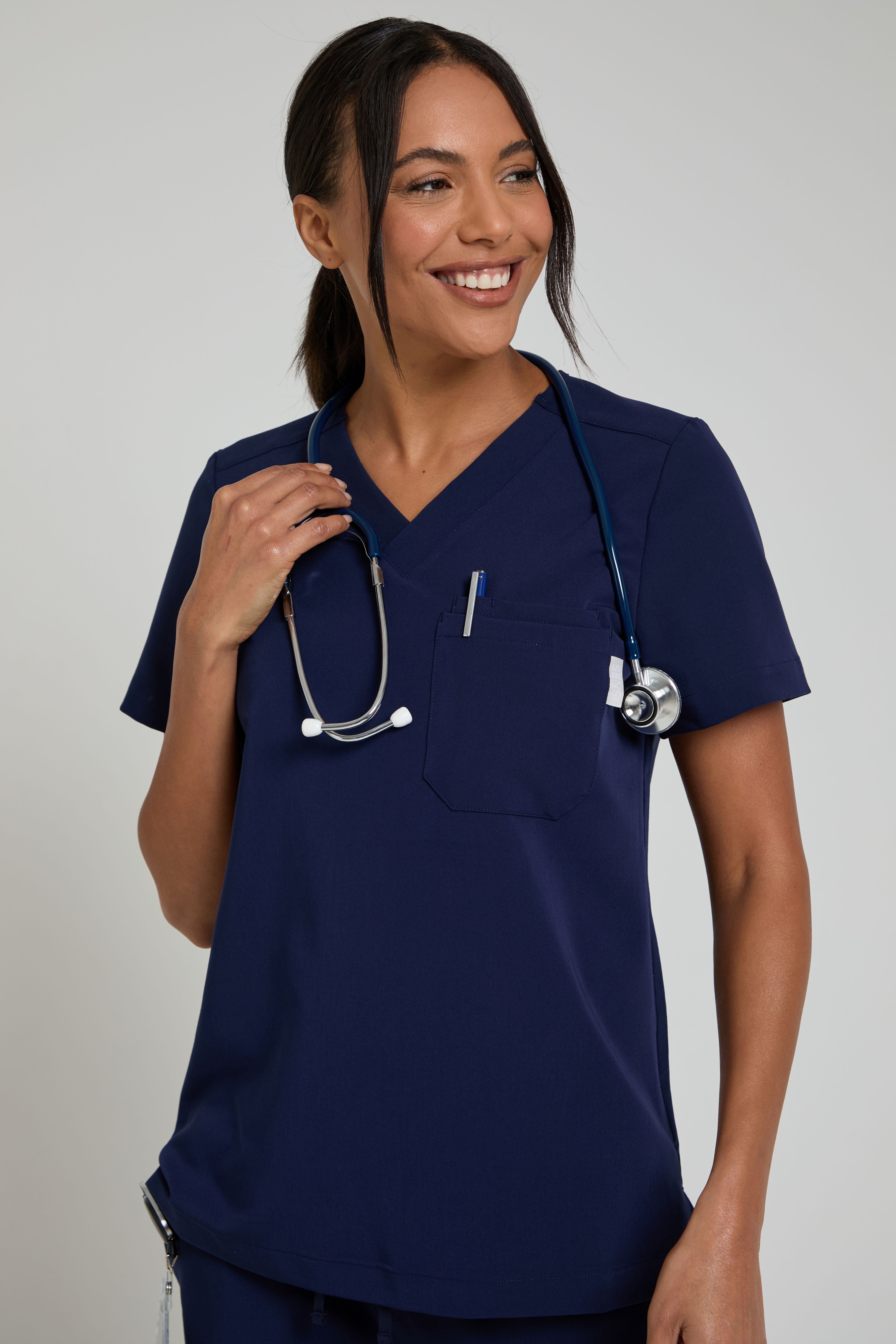 Women's Navy One Pocket Scrub Top